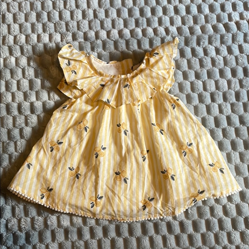 Yellow Striped Baby Dress with Lemon Print
